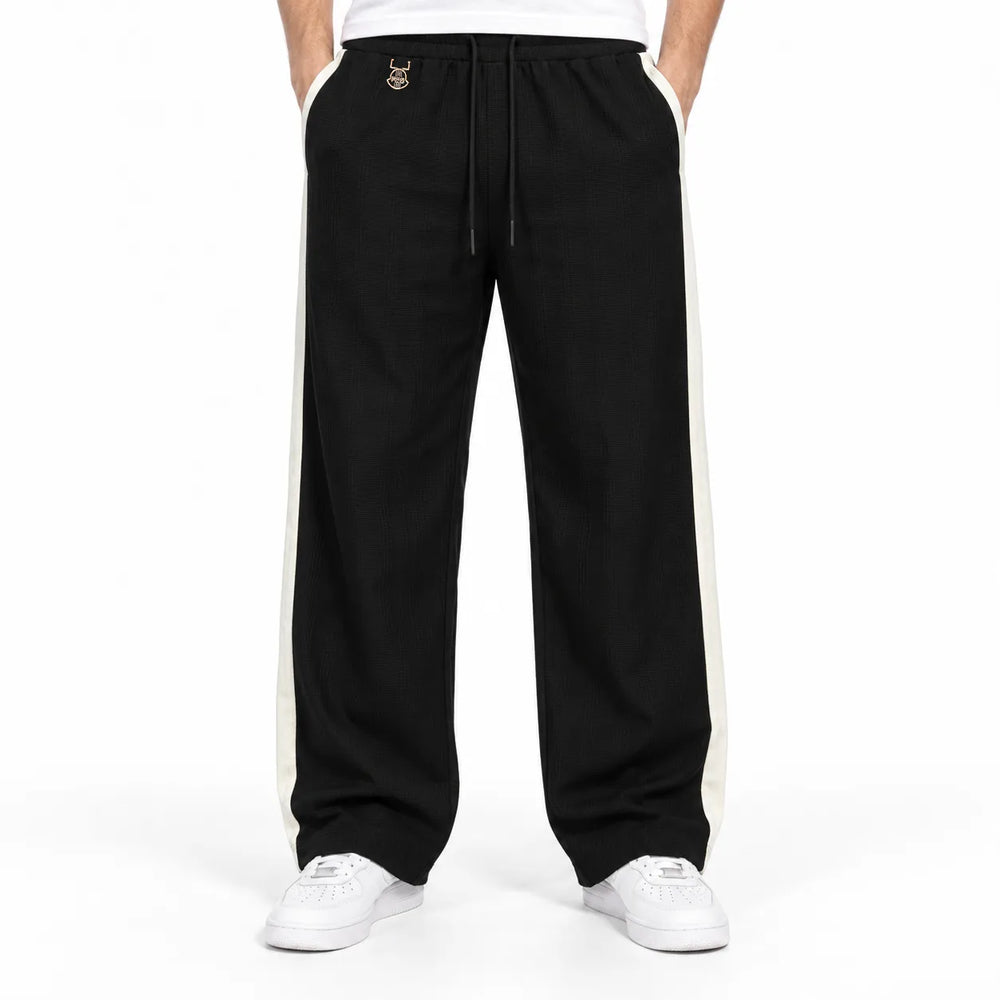 Textured Wide-Leg Track Pantt – Black