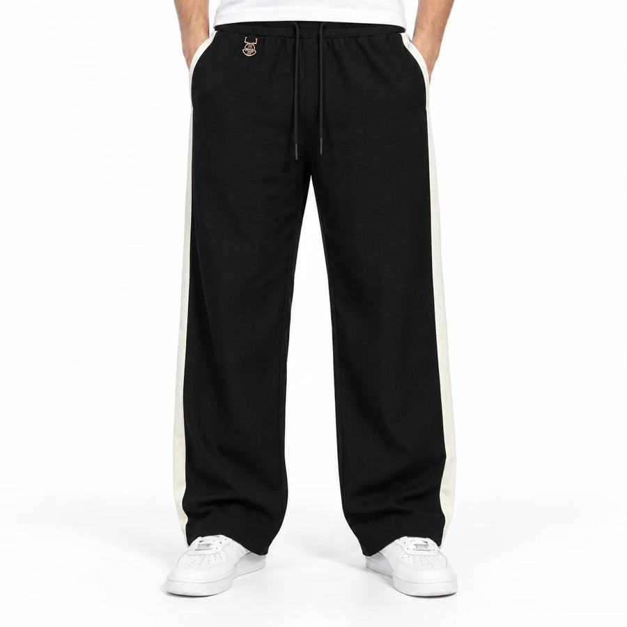 Textured Wide-Leg Track Pant – Black