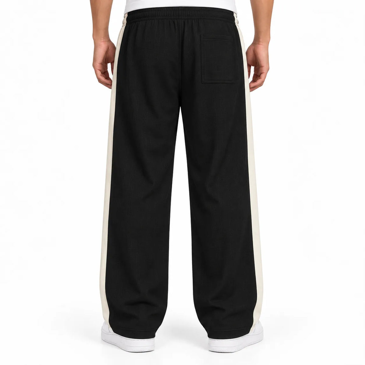 Textured Wide-Leg Track Pant – Black