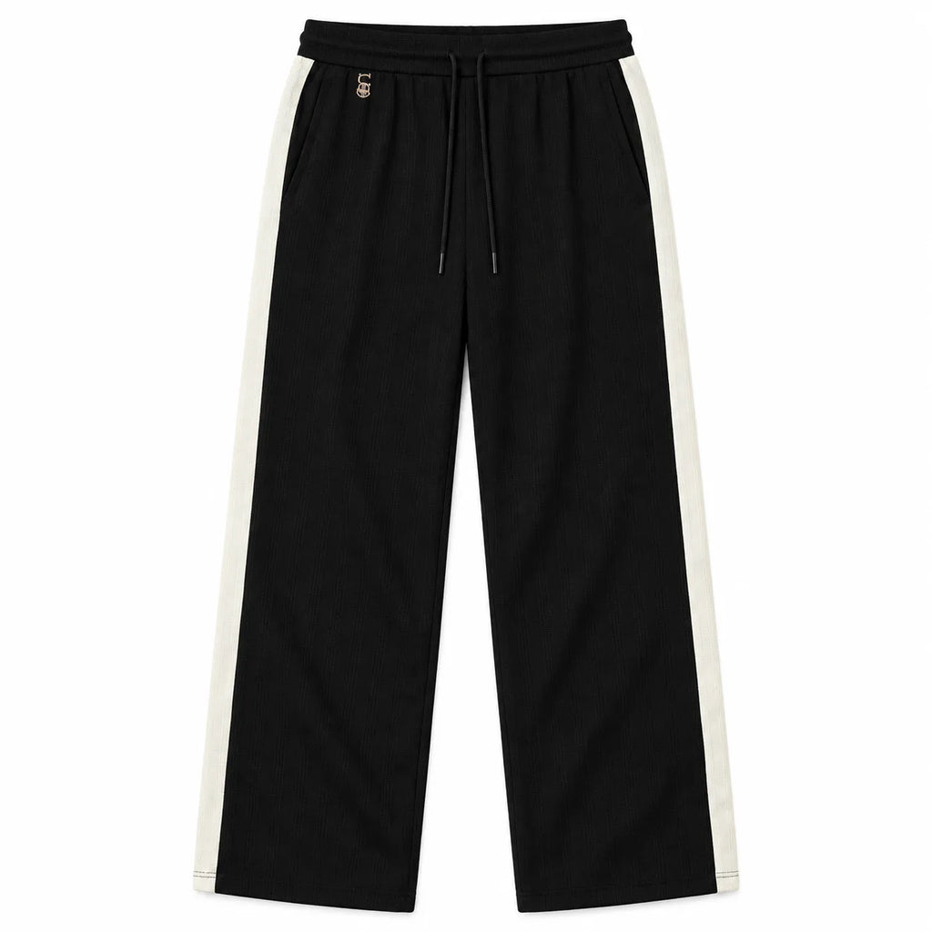 Textured Wide-Leg Track Pant – Black