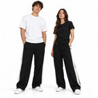 Textured Wide-Leg Track Pant – Black