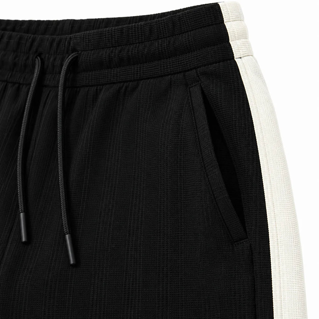 Textured Wide-Leg Track Pant – Black