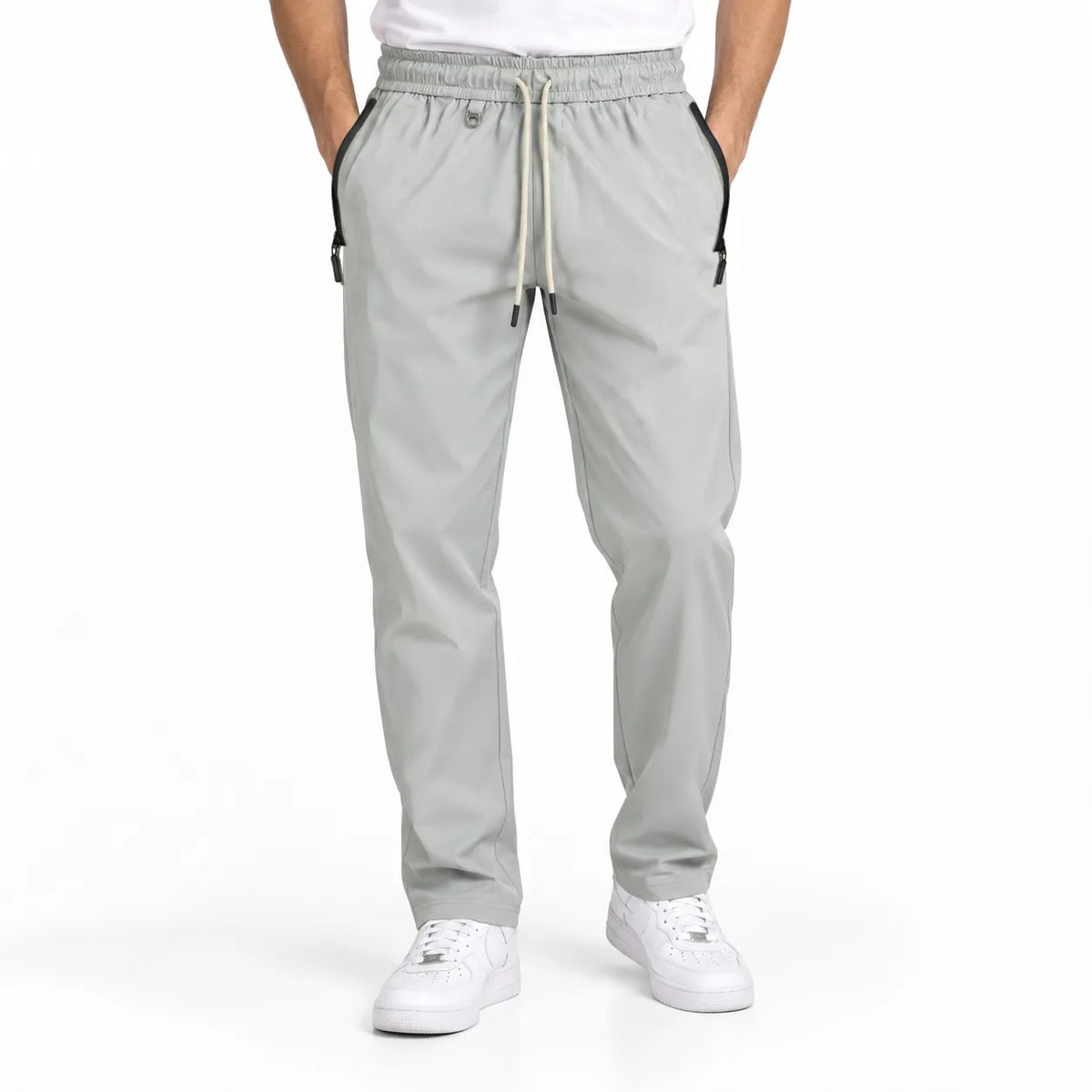 Unisex Lightweight Straight-Leg Track Pants – Light Grey