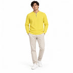 Sunshine Yellow Ribbed Quarter-Zip Polo Tee | Smart Fit