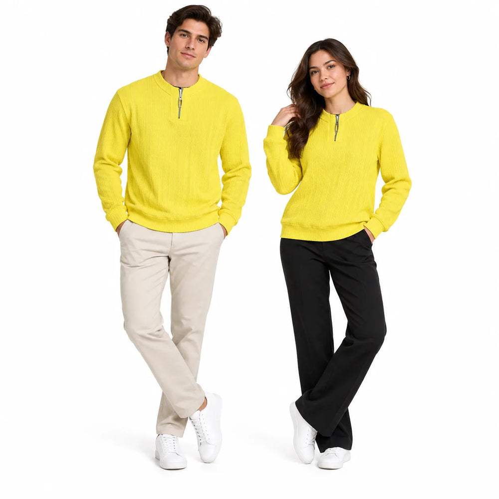 Sunshine Yellow Ribbed Quarter-Zip Polo Tee | Smart Fit