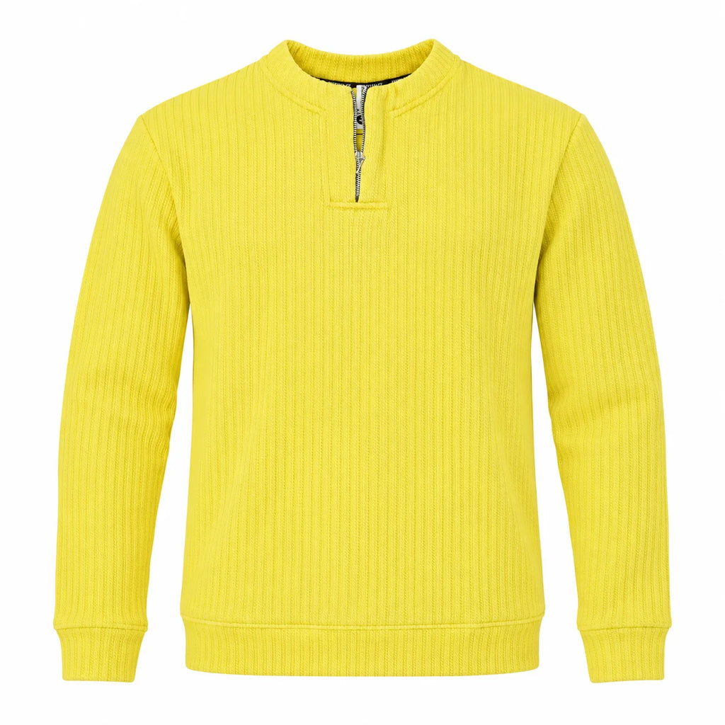 Sunshine Yellow Ribbed Quarter-Zip Polo Tee | Smart Fit