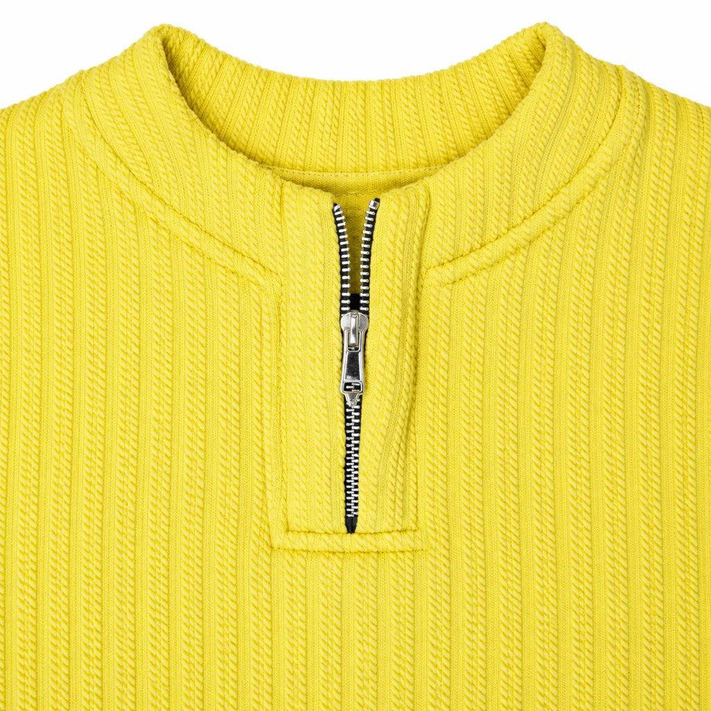 Sunshine Yellow Ribbed Quarter-Zip Polo Tee | Smart Fit