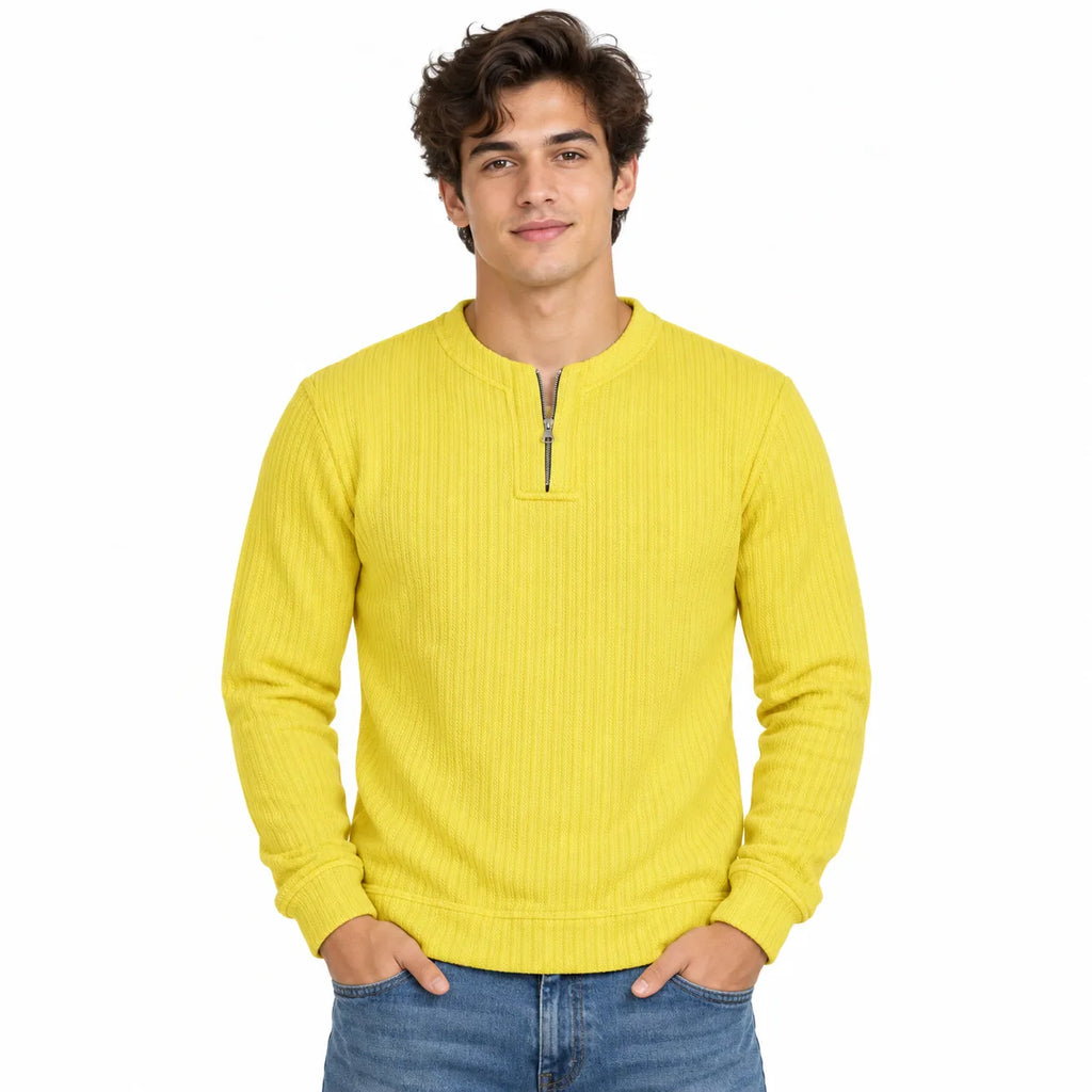 Sunshine Yellow Ribbed Quarter-Zip Polo Tee | Smart Fit