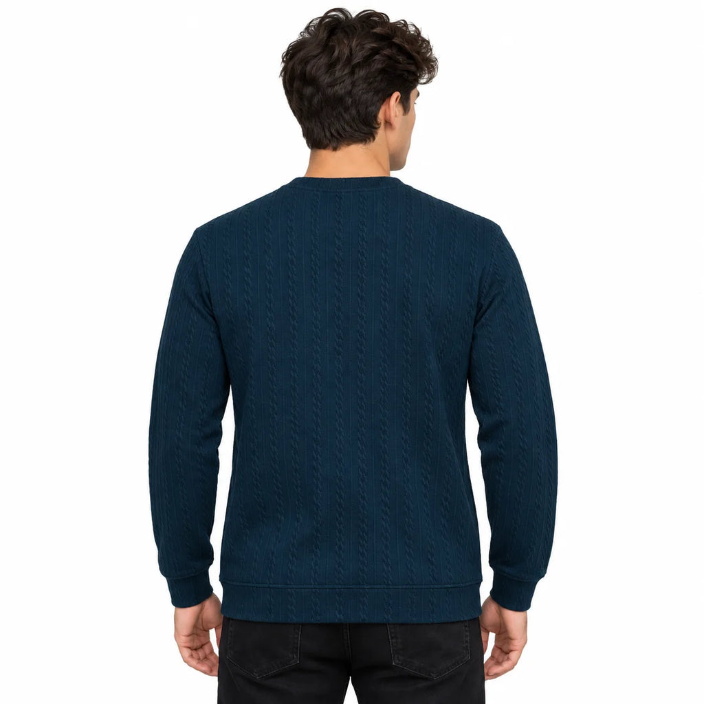 Navy Blue Ribbed Quarter-Zip Polo Tee | Smart Fit