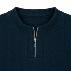 Navy Blue Ribbed Quarter-Zip Polo Tee | Smart Fit