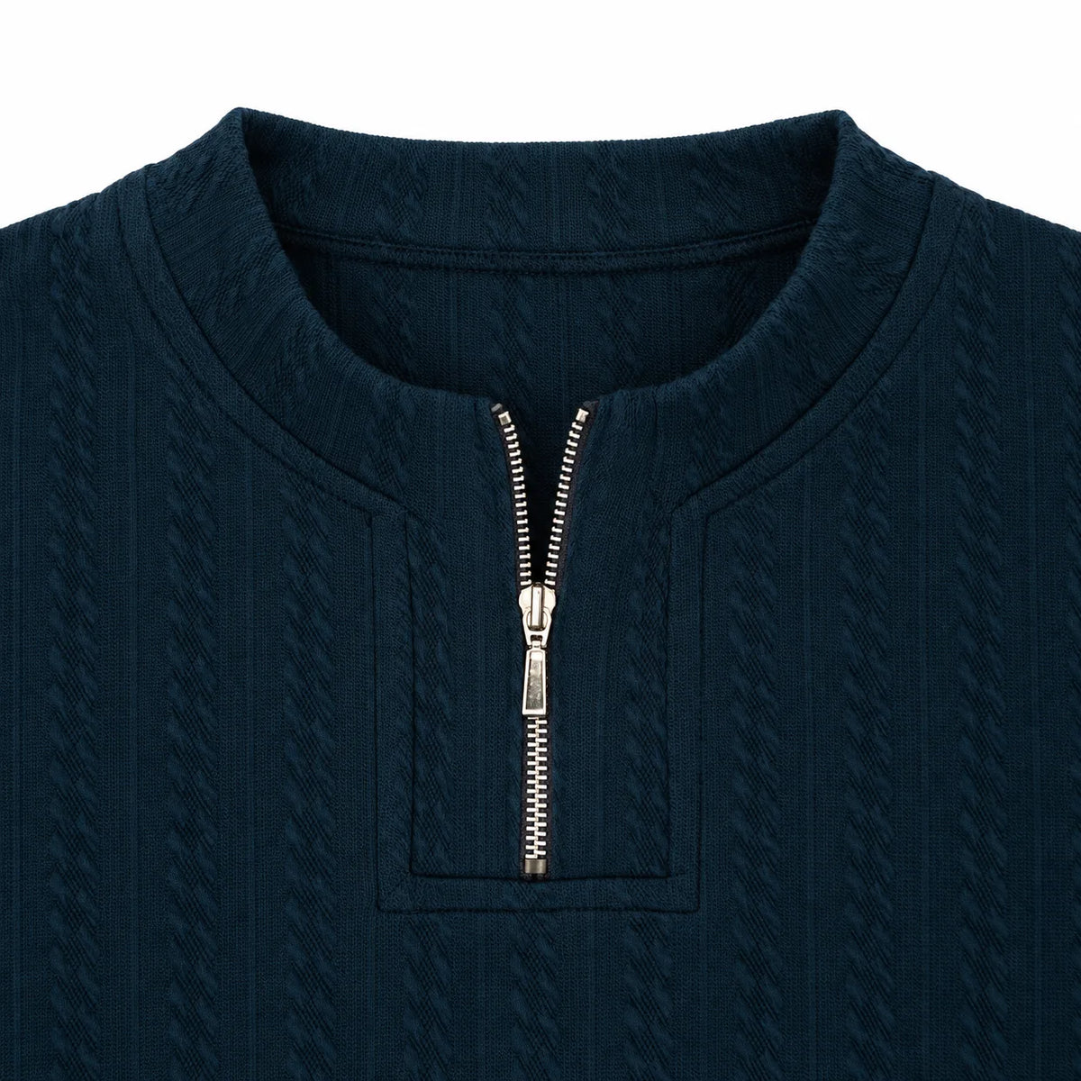 Navy Blue Ribbed Quarter-Zip Polo Tee | Smart Fit