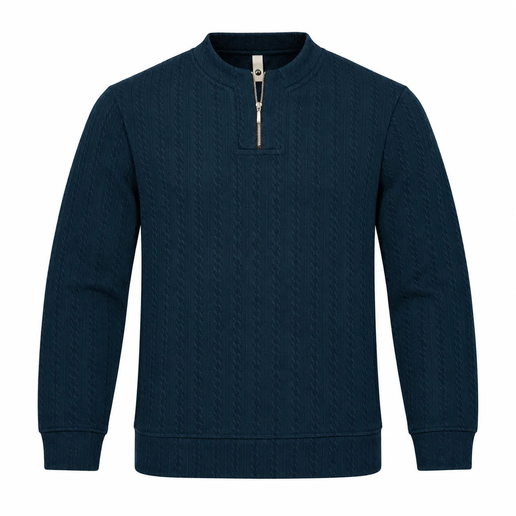 Navy Blue Ribbed Quarter-Zip Polo Tee | Smart Fit