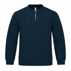 Navy Blue Ribbed Quarter-Zip Polo Tee | Smart Fit