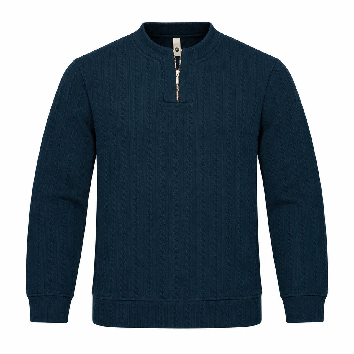 Navy Blue Ribbed Quarter-Zip Polo Tee | Smart Fit