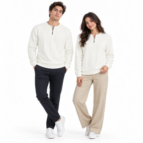 Off White Cable-Jacquard Quarter-Zip Polo Tee | Relaxed Fit