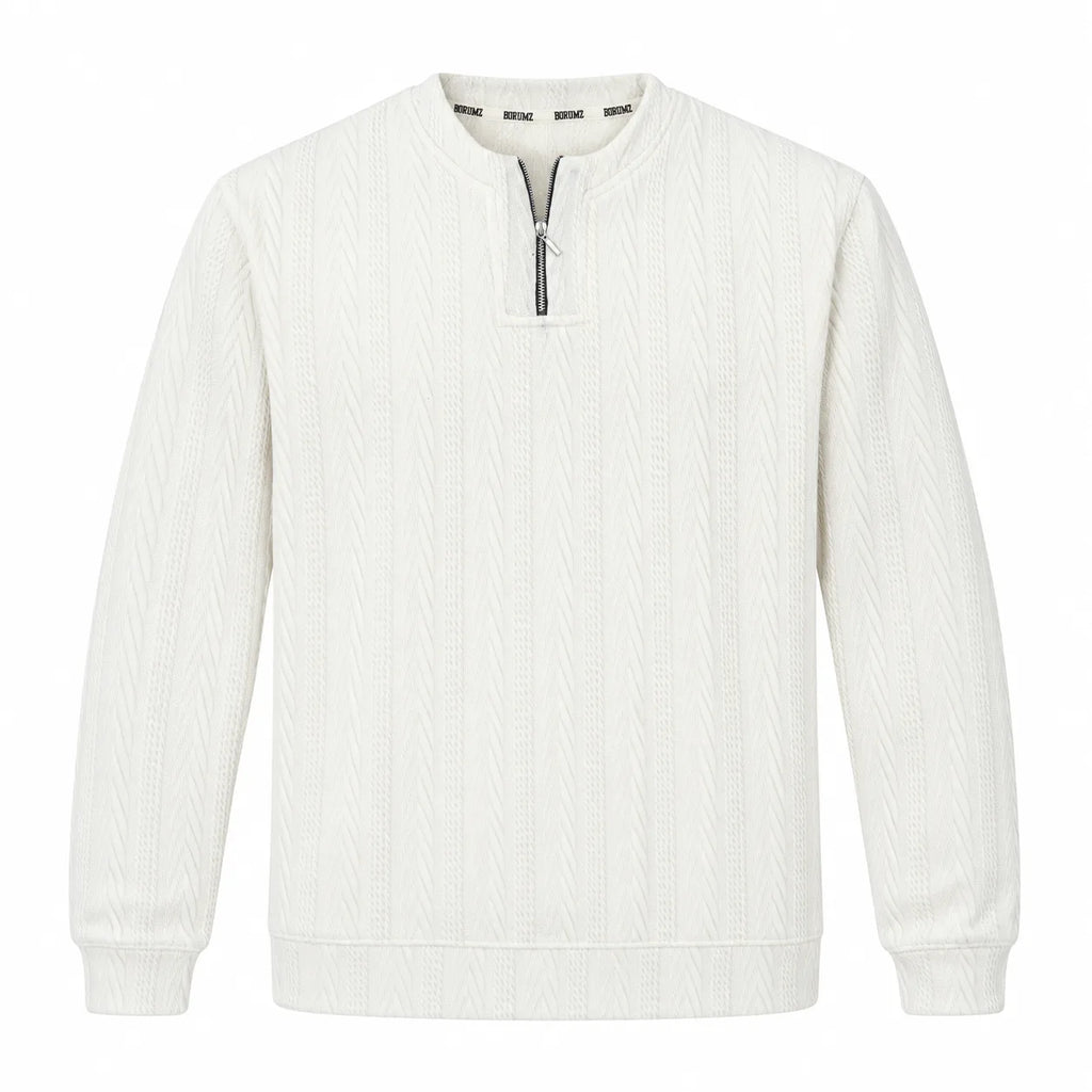 Off White Cable-Jacquard Quarter-Zip Polo Tee | Relaxed Fit