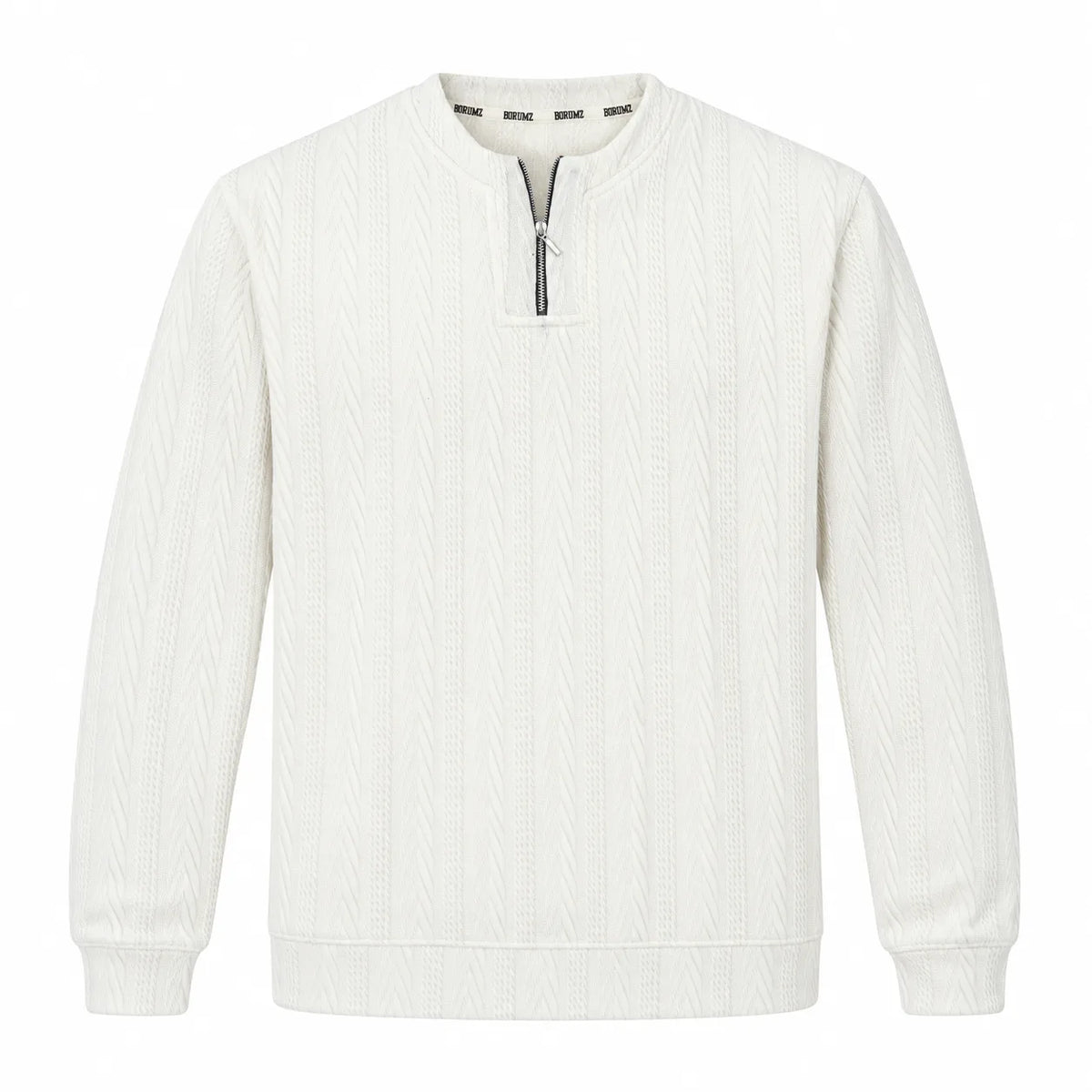 Off White Cable-Jacquard Quarter-Zip Polo Tee | Relaxed Fit