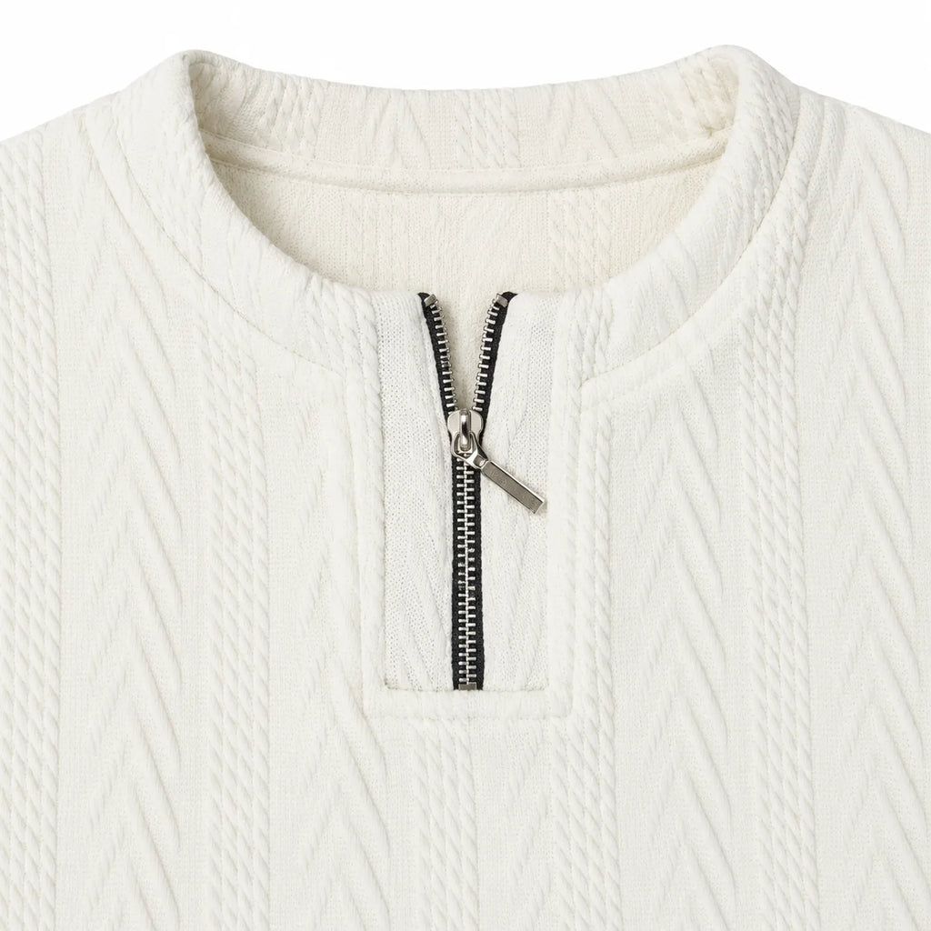 Off White Cable-Jacquard Quarter-Zip Polo Tee | Relaxed Fit