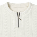Off White Cable-Jacquard Quarter-Zip Polo Tee | Relaxed Fit