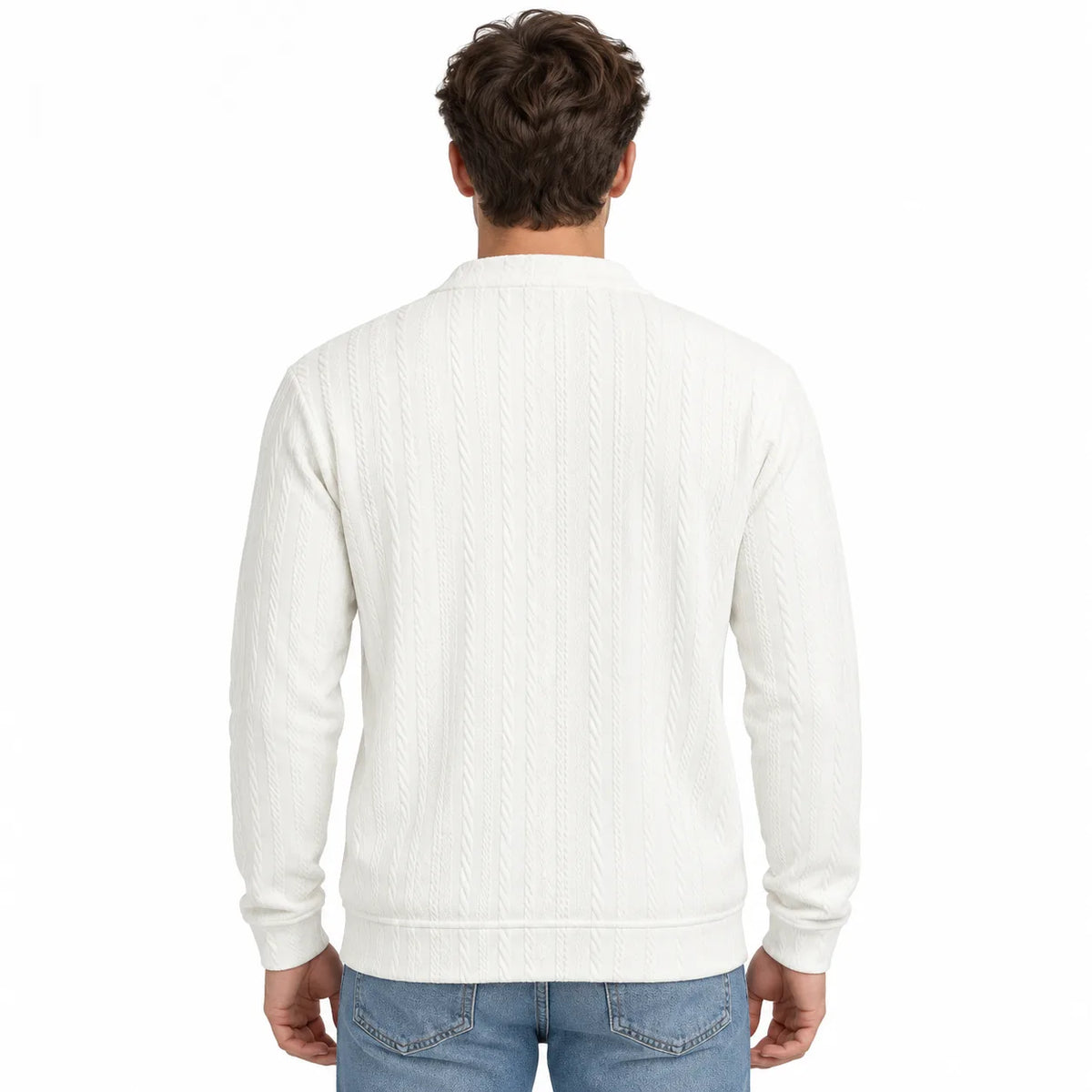 Off White Cable-Jacquard Quarter-Zip Polo Tee | Relaxed Fit