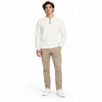 Off White Cable-Jacquard Quarter-Zip Polo Tee | Relaxed Fit