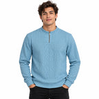 Sky Blue Cable-Jacquard Quarter-Zip Polo Tee | Relaxed Fit