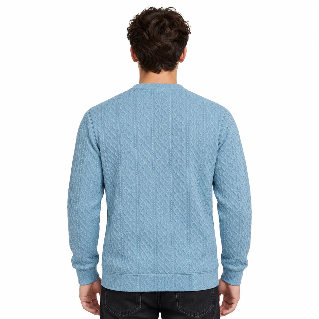Sky Blue Cable-Jacquard Quarter-Zip Polo Tee | Relaxed Fit