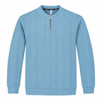 Sky Blue Cable-Jacquard Quarter-Zip Polo Tee | Relaxed Fit