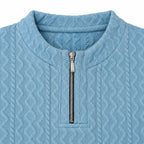 Sky Blue Cable-Jacquard Quarter-Zip Polo Tee | Relaxed Fit