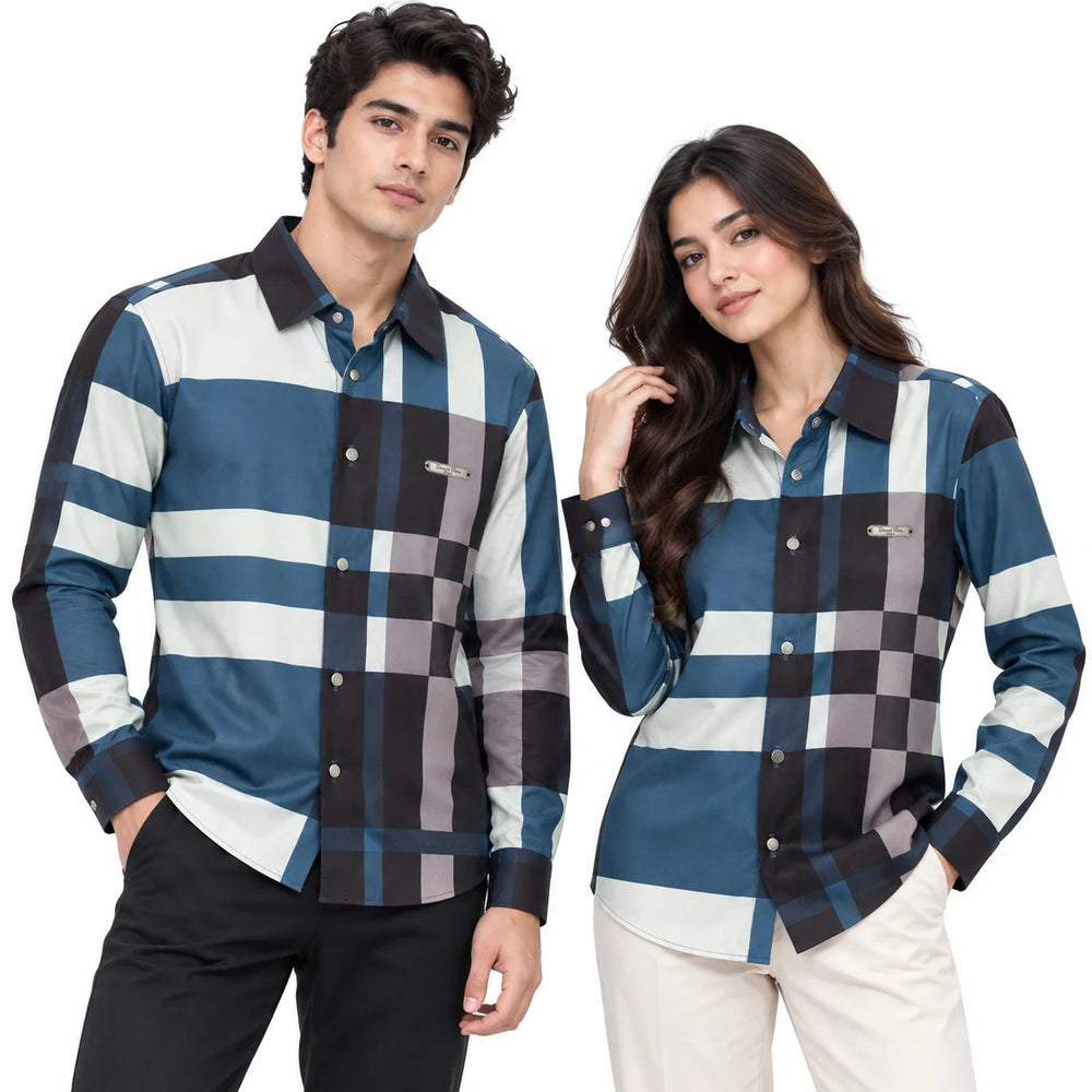 Unisex Tartan Check Full-Sleeve Shirt – Blue & Black