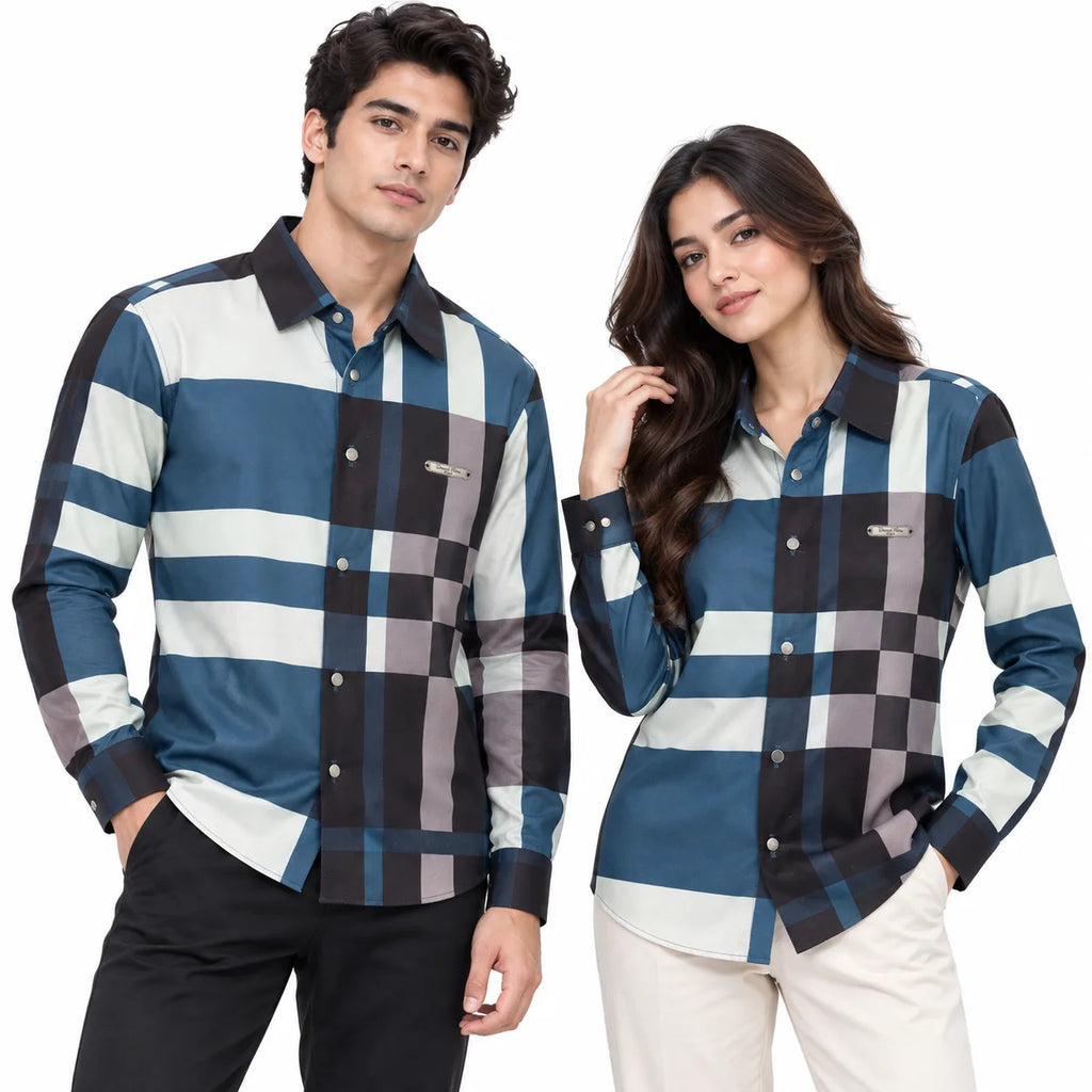 Unisex Tartan Check Full-Sleeve Shirt – Blue & Black