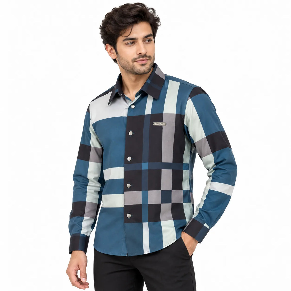 Unisex Tartan Check Full-Sleeve Shirt – Blue & Black
