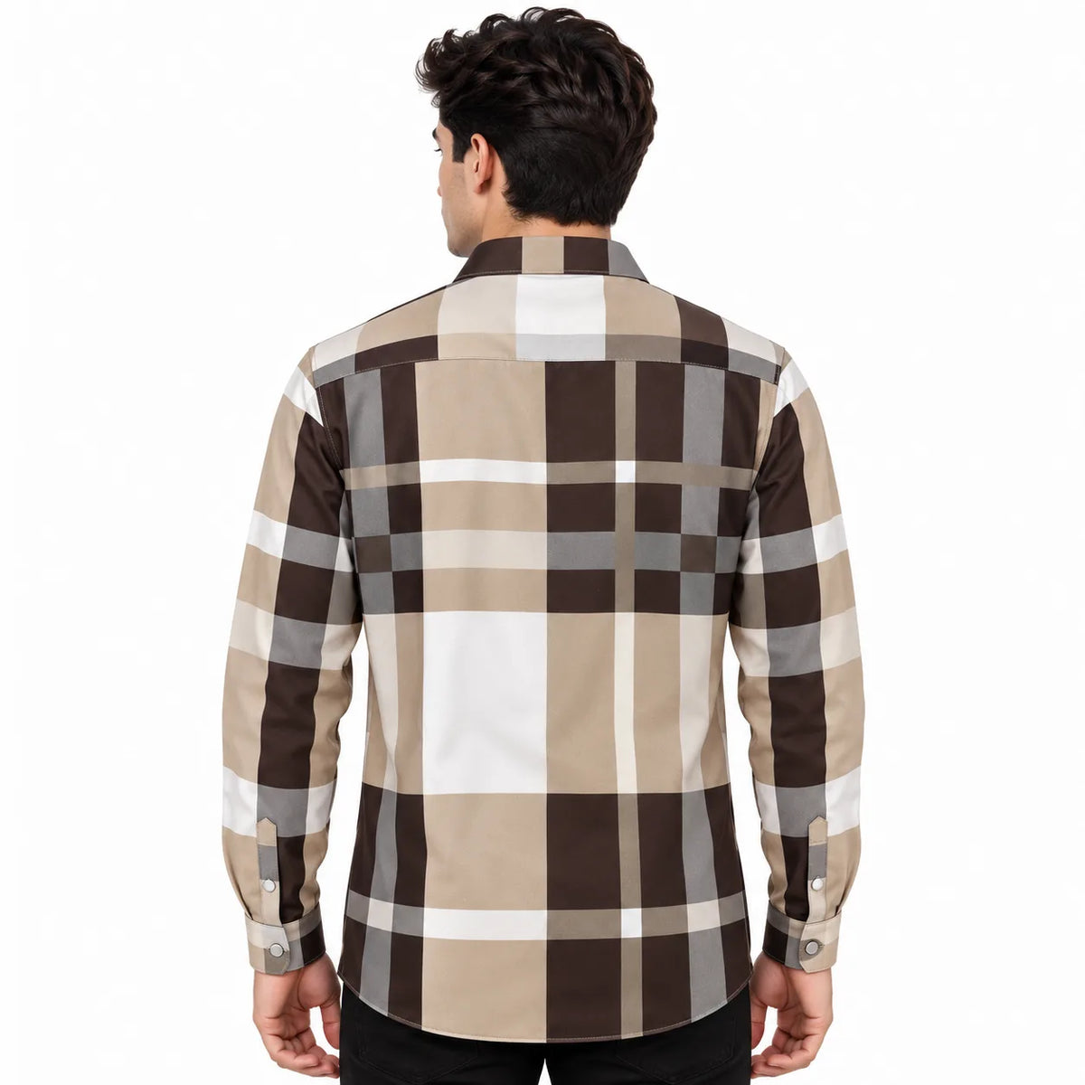 Unisex Oversized Tartan Check Full-Sleeve Shirt – Mocha Beige