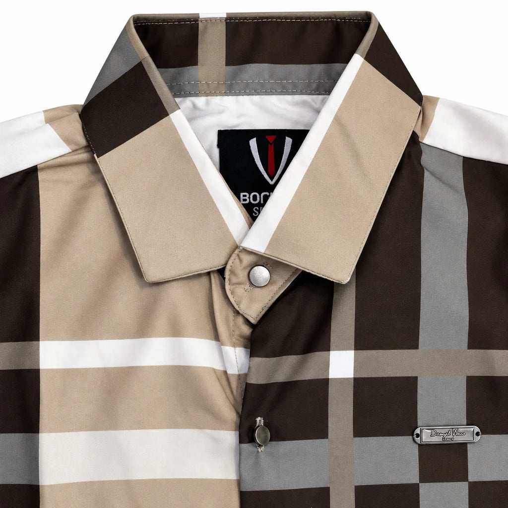 Unisex Oversized Tartan Check Full-Sleeve Shirt – Mocha Beige