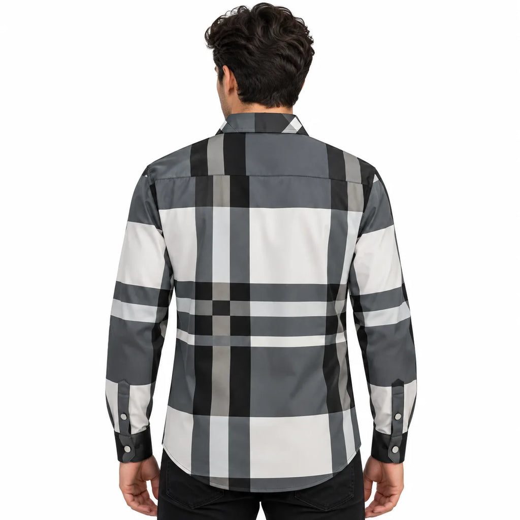 Unisex Oversized Tartan Check Full-Sleeve Shirt – Charcoal Grey