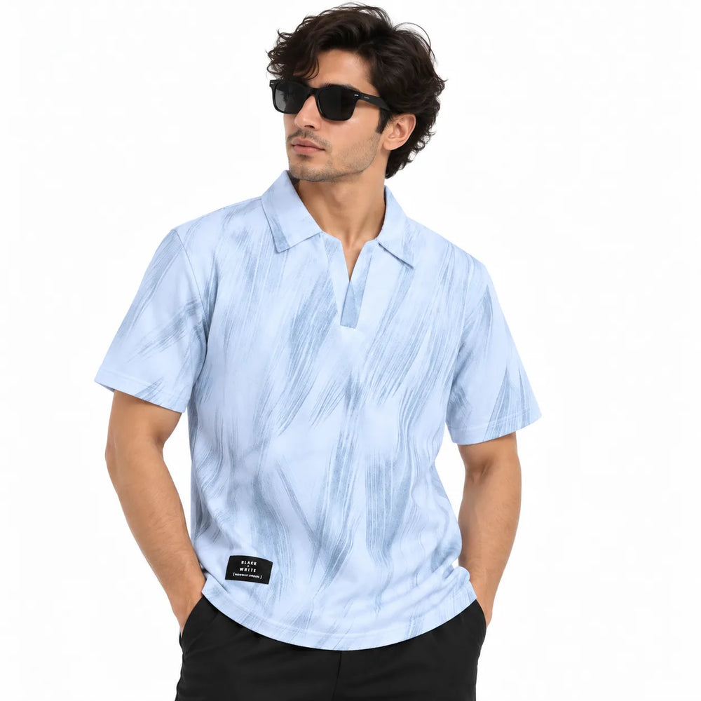 White Brush Stroke Polo Shirt - Printed Polo