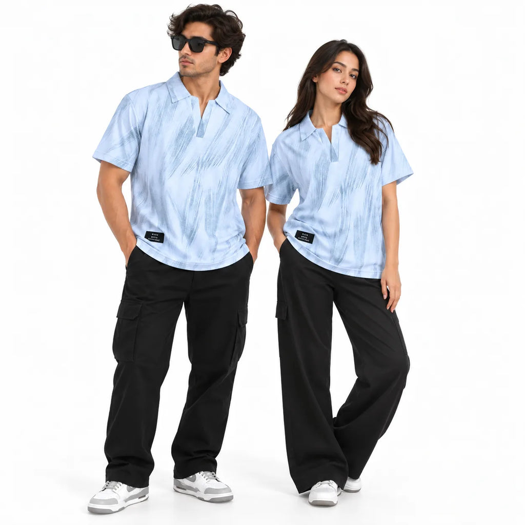 White Brush Stroke Polo Shirt - Printed Polo