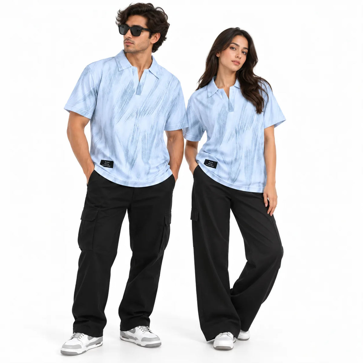 White Brush Stroke Polo Shirt - Printed Polo