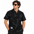 Black Tie-Dye Print Johnny Collar Polo Shirt - Polo