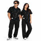 Black Tie-Dye Print Johnny Collar Polo Shirt - Polo