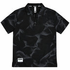 Black Tie-Dye Print Johnny Collar Polo Shirt - Polo