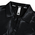 Black Tie-Dye Print Johnny Collar Polo Shirt - Polo