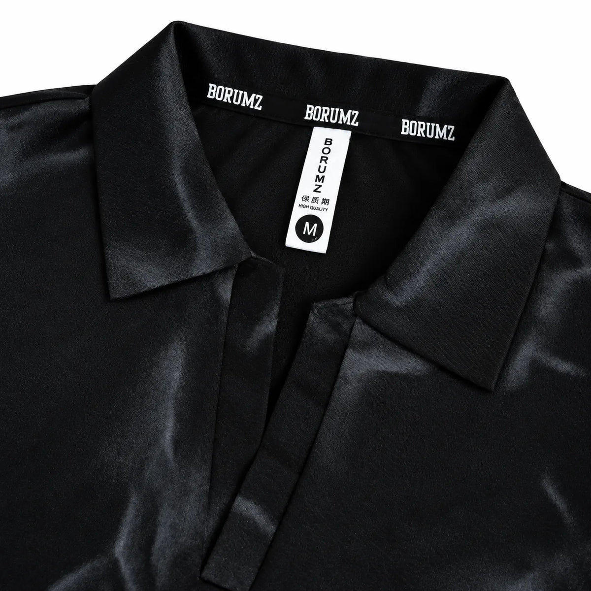 Black Tie-Dye Print Johnny Collar Polo Shirt - Polo