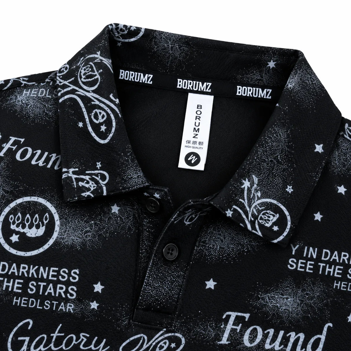 Black Typography Print Polo Shirt | Graphic Polo