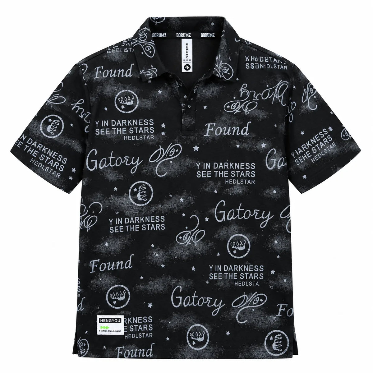 Black Typography Print Polo Shirt | Graphic Polo