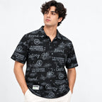 Black Typography Print Polo Shirt | Graphic Polo