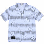 White Tie-Dye Alphabet Print Johnny Collar Polo Shirt - Polo