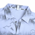 White Tie-Dye Alphabet Print Johnny Collar Polo Shirt - Polo