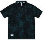 Black Abstract Print Johnny Collar Polo