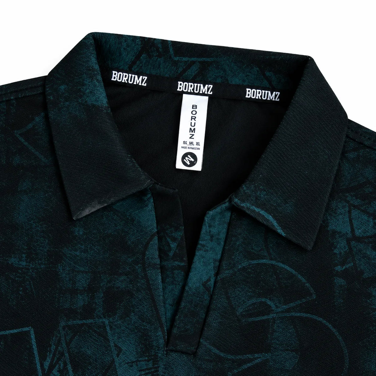 Black Abstract Print Johnny Collar Polo